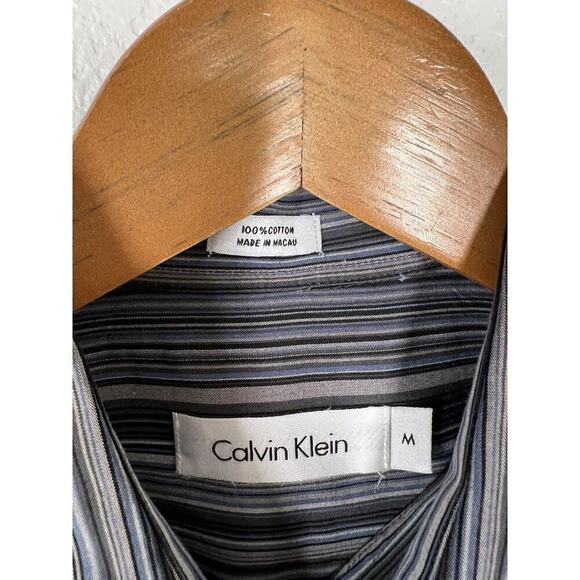 Calvin Klein Striped Button Down Shirt Medium M Long Sleeves Gray Blue - Picture 2 of 4